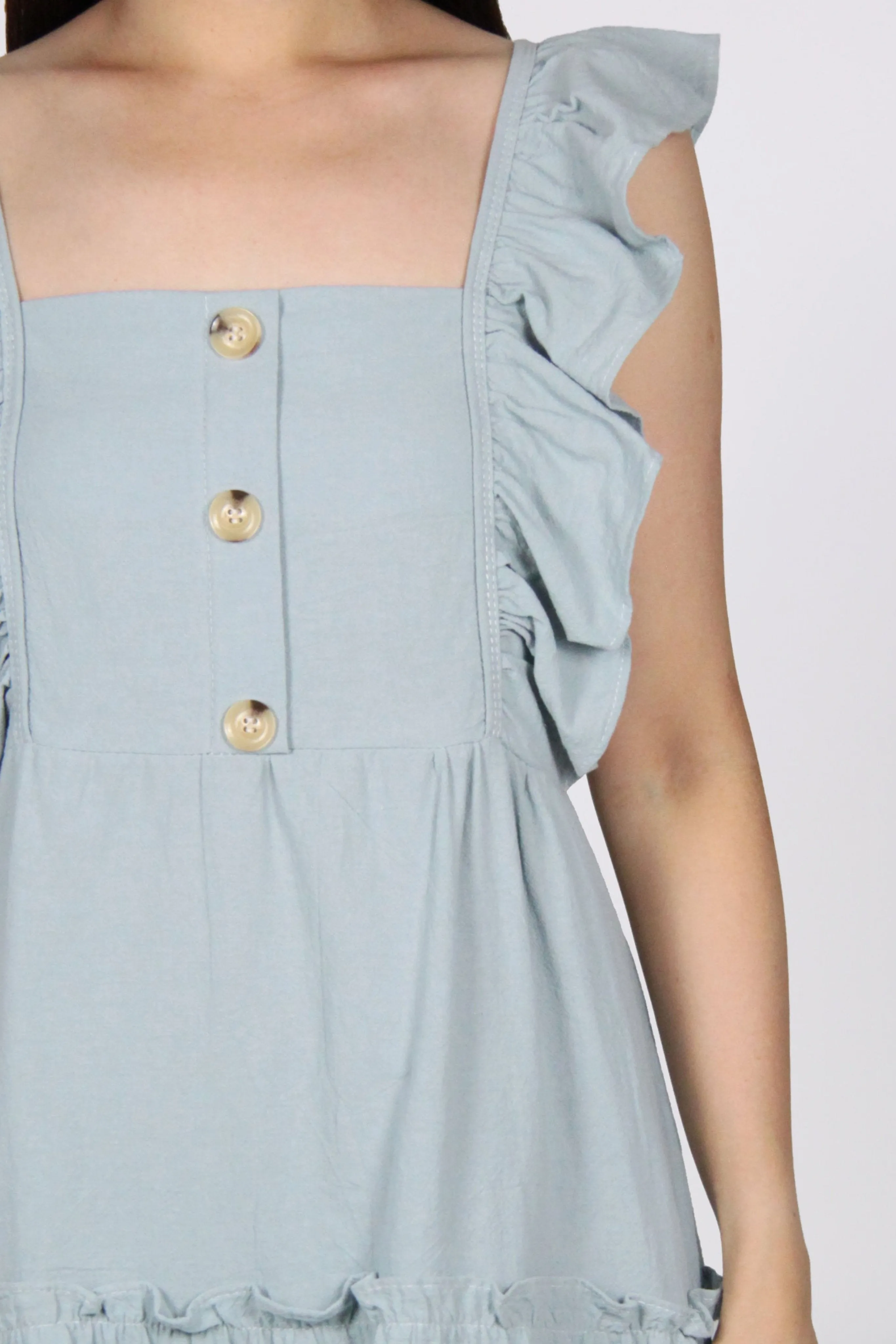 Ruffles Sleeveless Flare Midi Dress in Light Blue