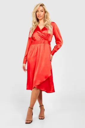 Satin Wrap Midi Dress