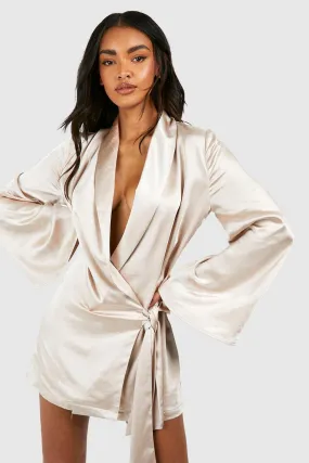 Satin Wrap Shirt Dress