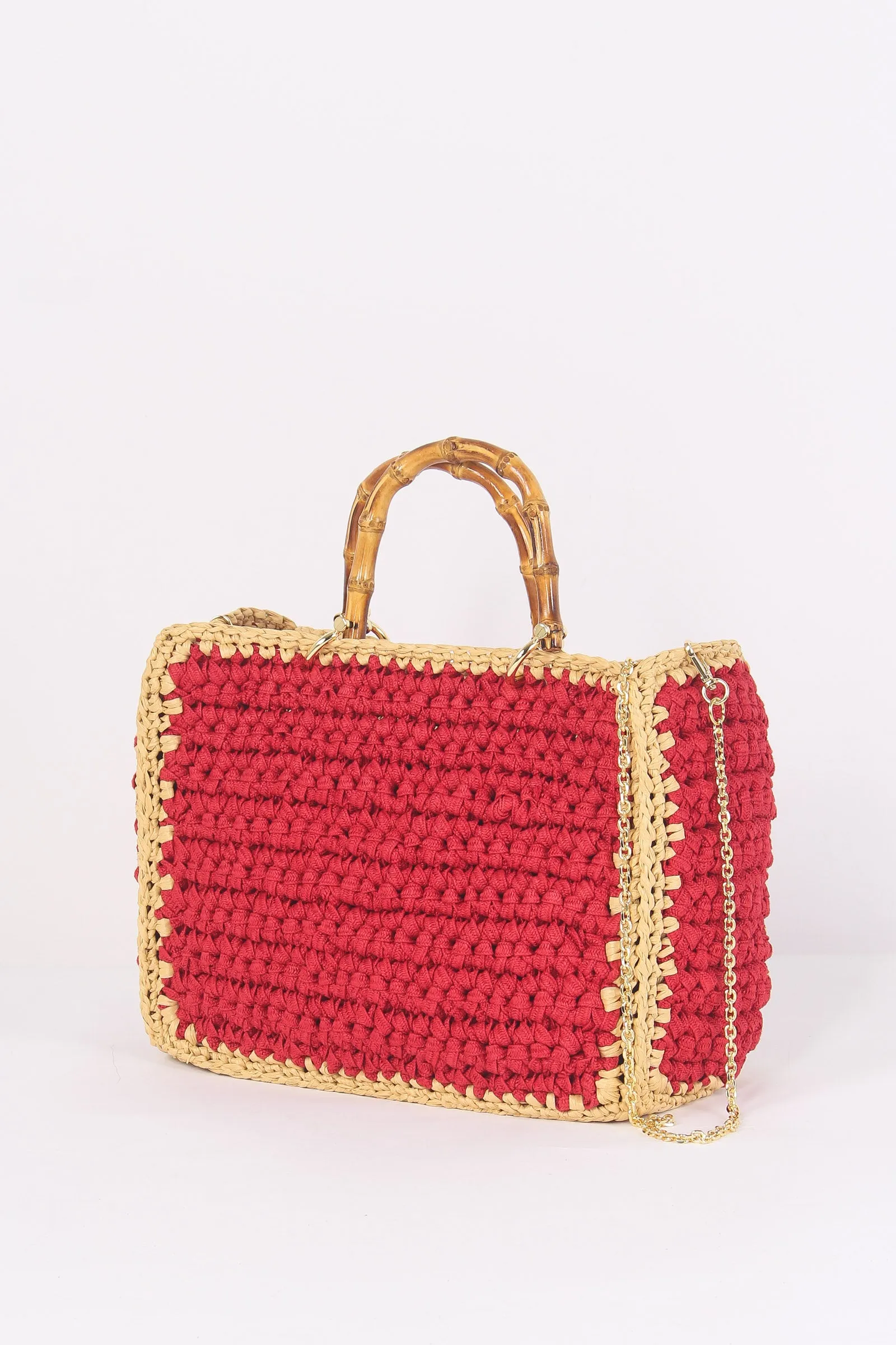 Shopping Crochet Manici Rosso/beige