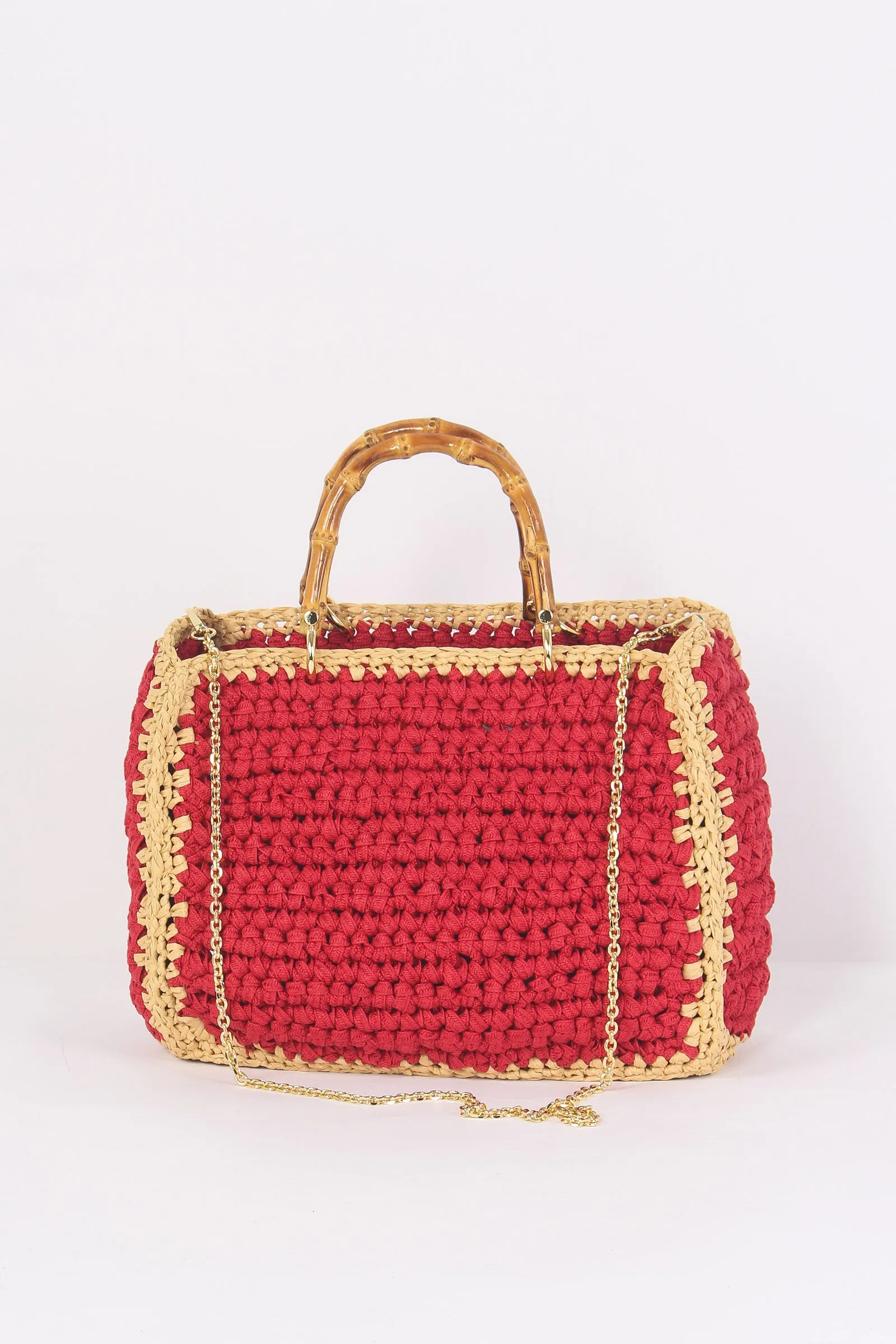 Shopping Crochet Manici Rosso/beige