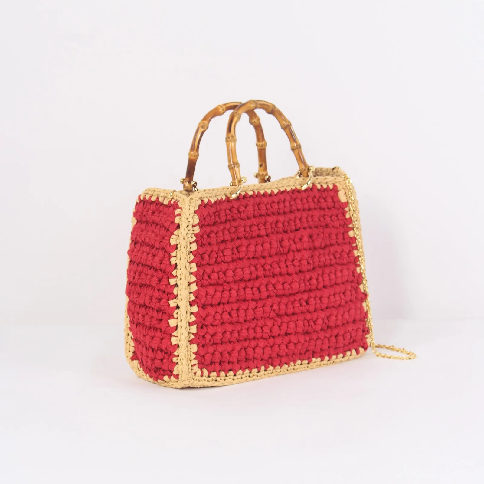 Shopping Crochet Manici Rosso/beige