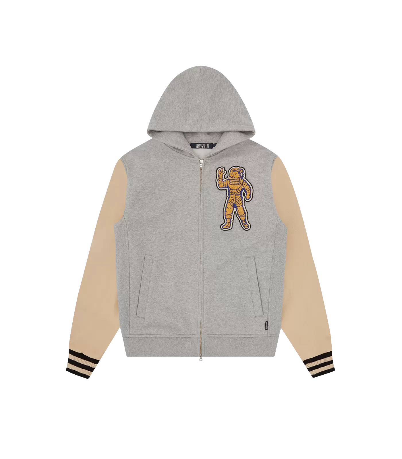 STANDING ASTRO LEATHER SLEEVE HOODIE - HEATHER GREY