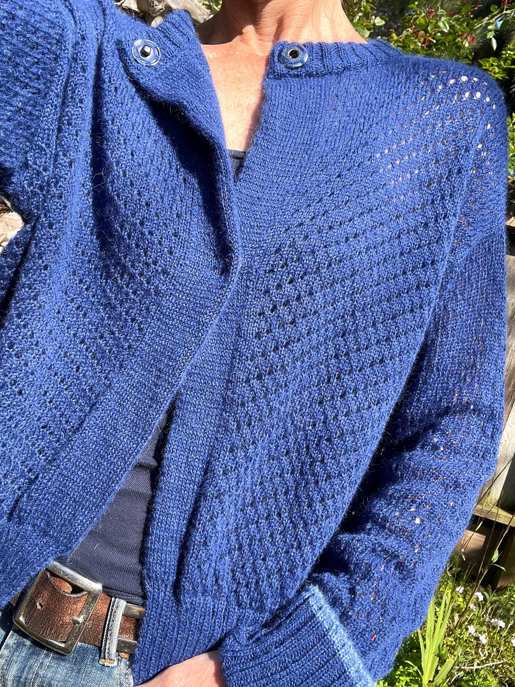 Starry Pointelle Cropped Cardigan - Electric Blue