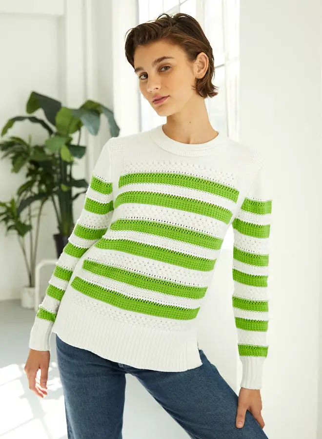 STITCH STRIPE CREWNECK SWEATER - AUTUMN CASHMERE