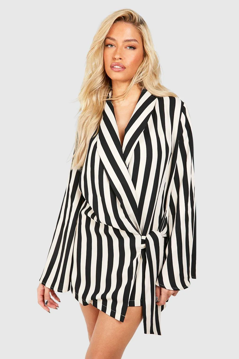 Stripe Satin Wrap Shirt Dress