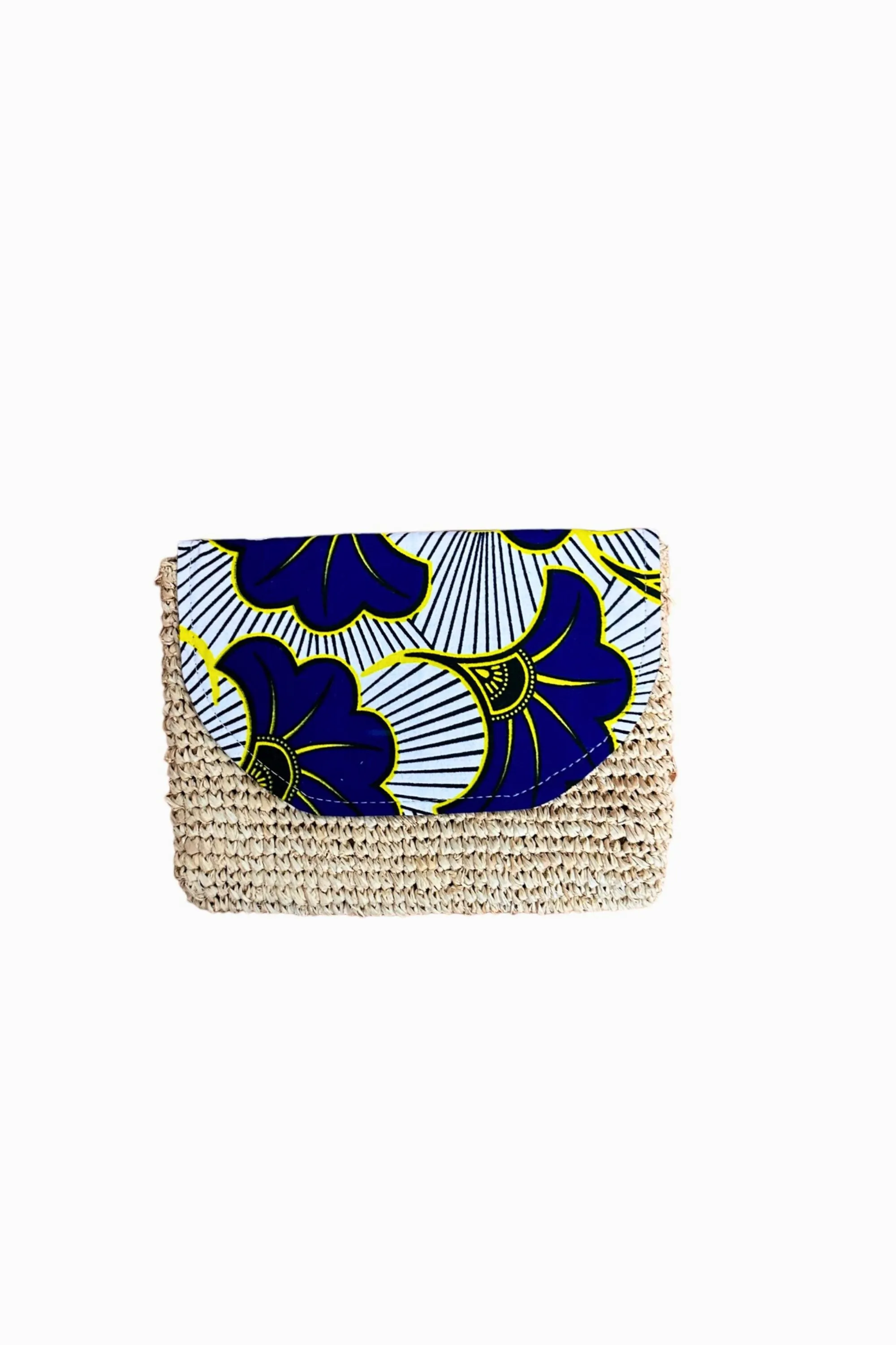 Style Clutch Bag - White Blue Rolls Royce African Ankara Wax Cotton Print