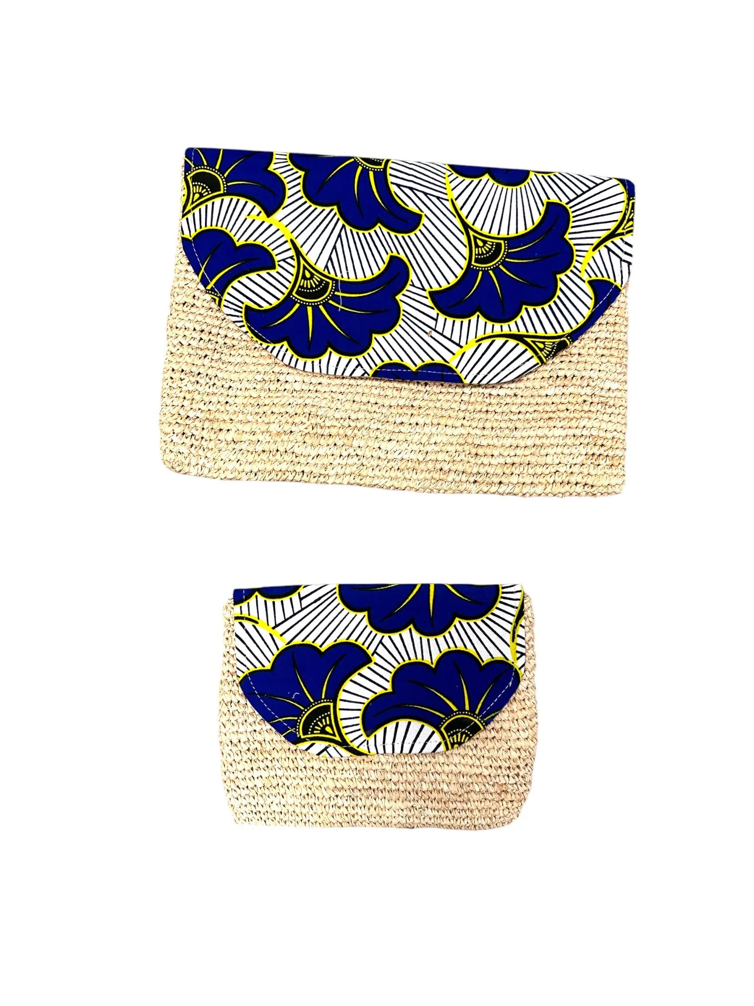 Style Clutch Bag - White Blue Rolls Royce African Ankara Wax Cotton Print