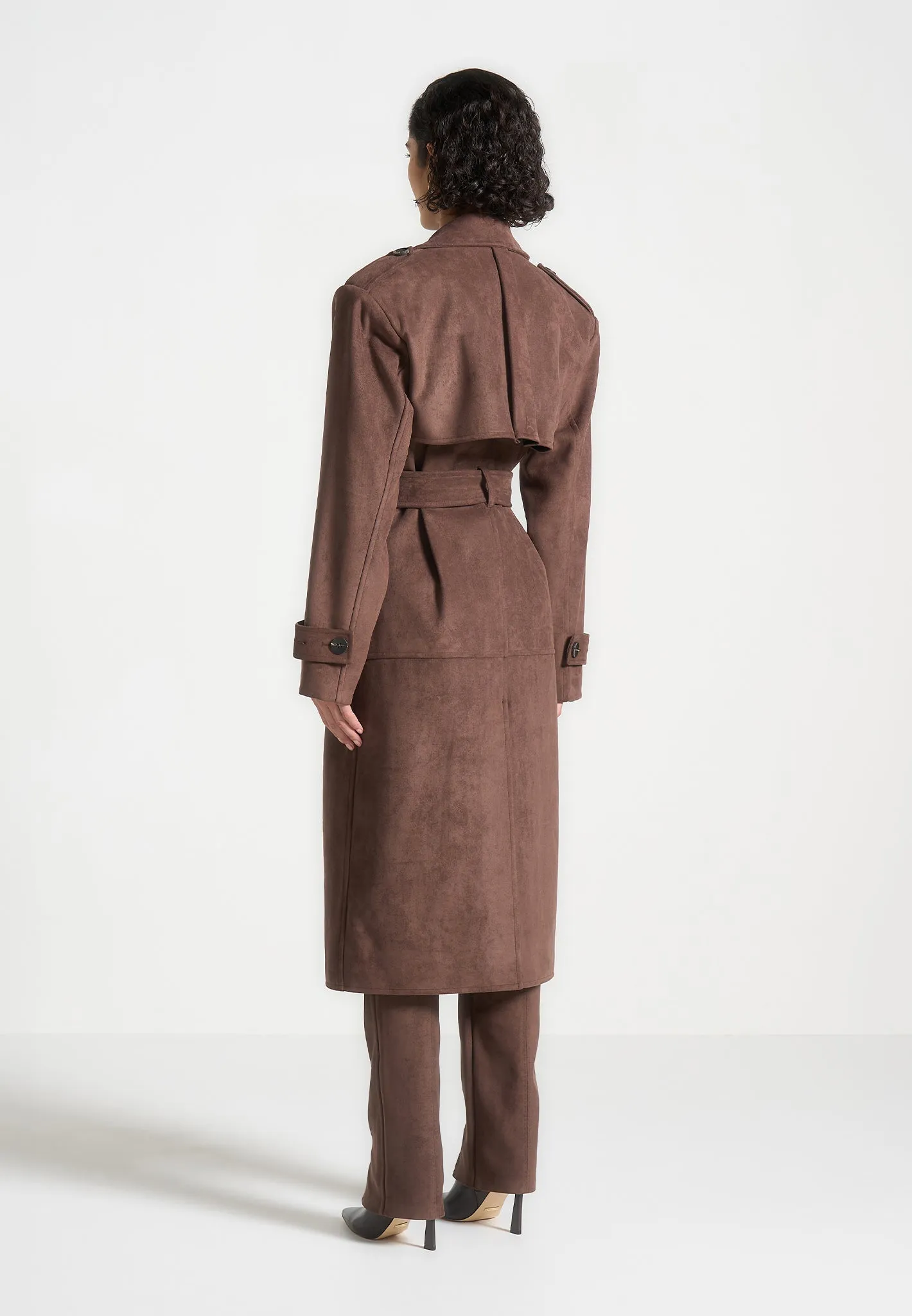 Suede Trench Coat - Brown