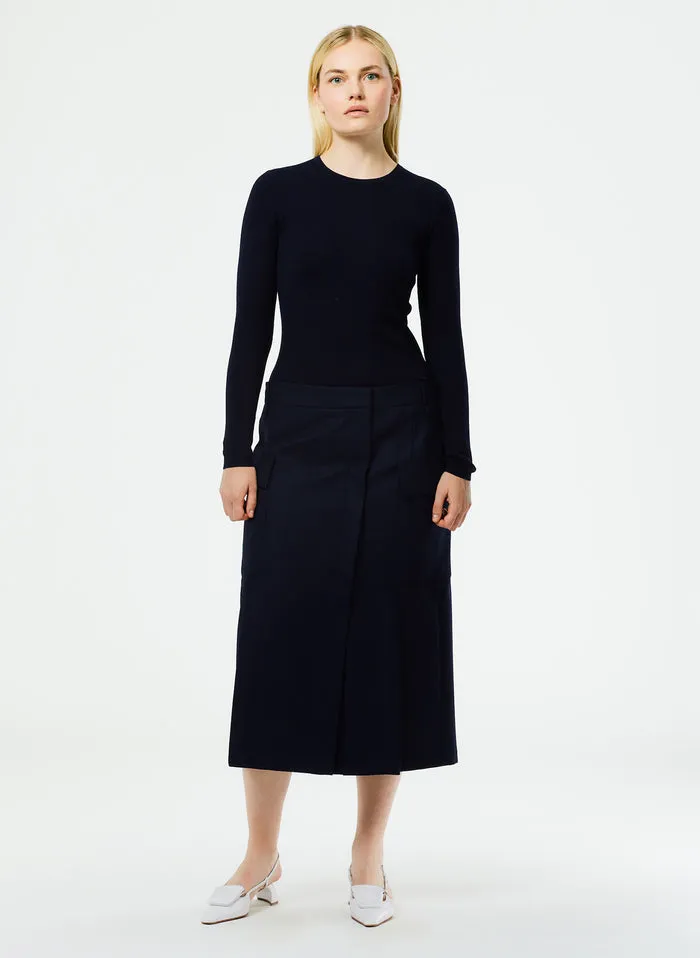 Superfine Wool Flannel Paneled Cargo Skirt