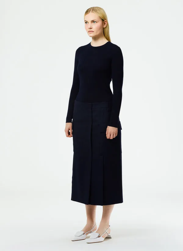 Superfine Wool Flannel Paneled Cargo Skirt