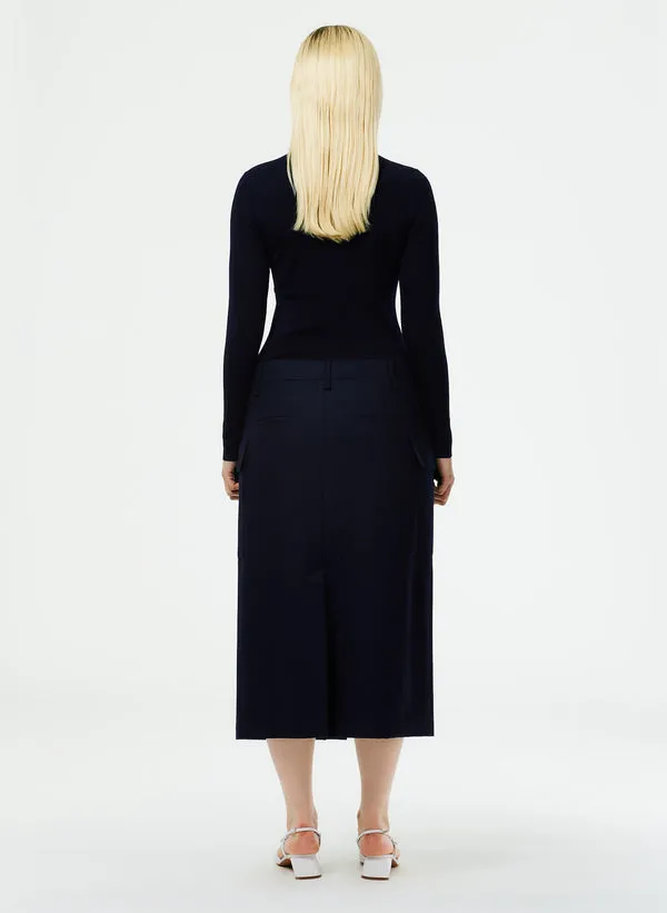 Superfine Wool Flannel Paneled Cargo Skirt