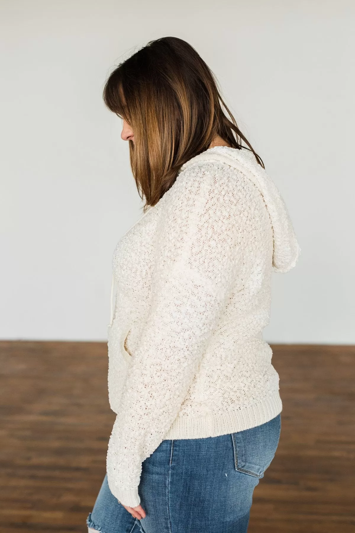 Sweet By Nature Popcorn Knit Hoodie- Cream