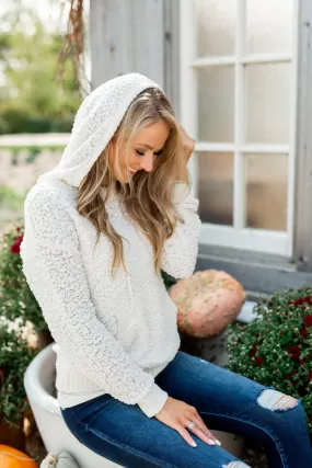 Sweet By Nature Popcorn Knit Hoodie- Cream