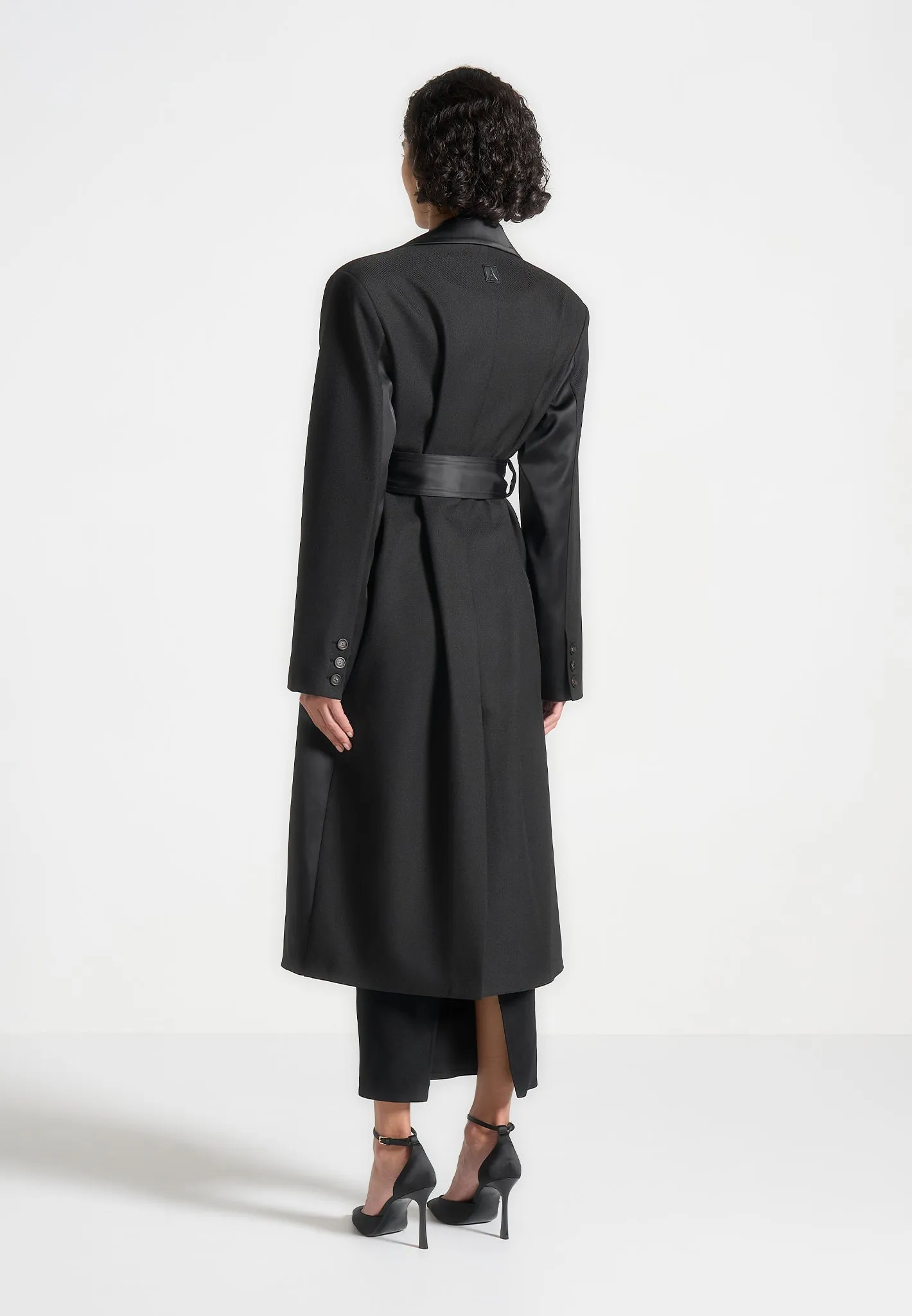 Tailored Satin Trench Coat - Black