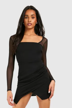 Tall Mesh Square Neck Wrap Mini Dress