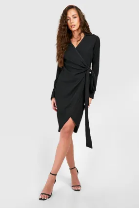 Textured Tie Waist Wrap Midi Dress