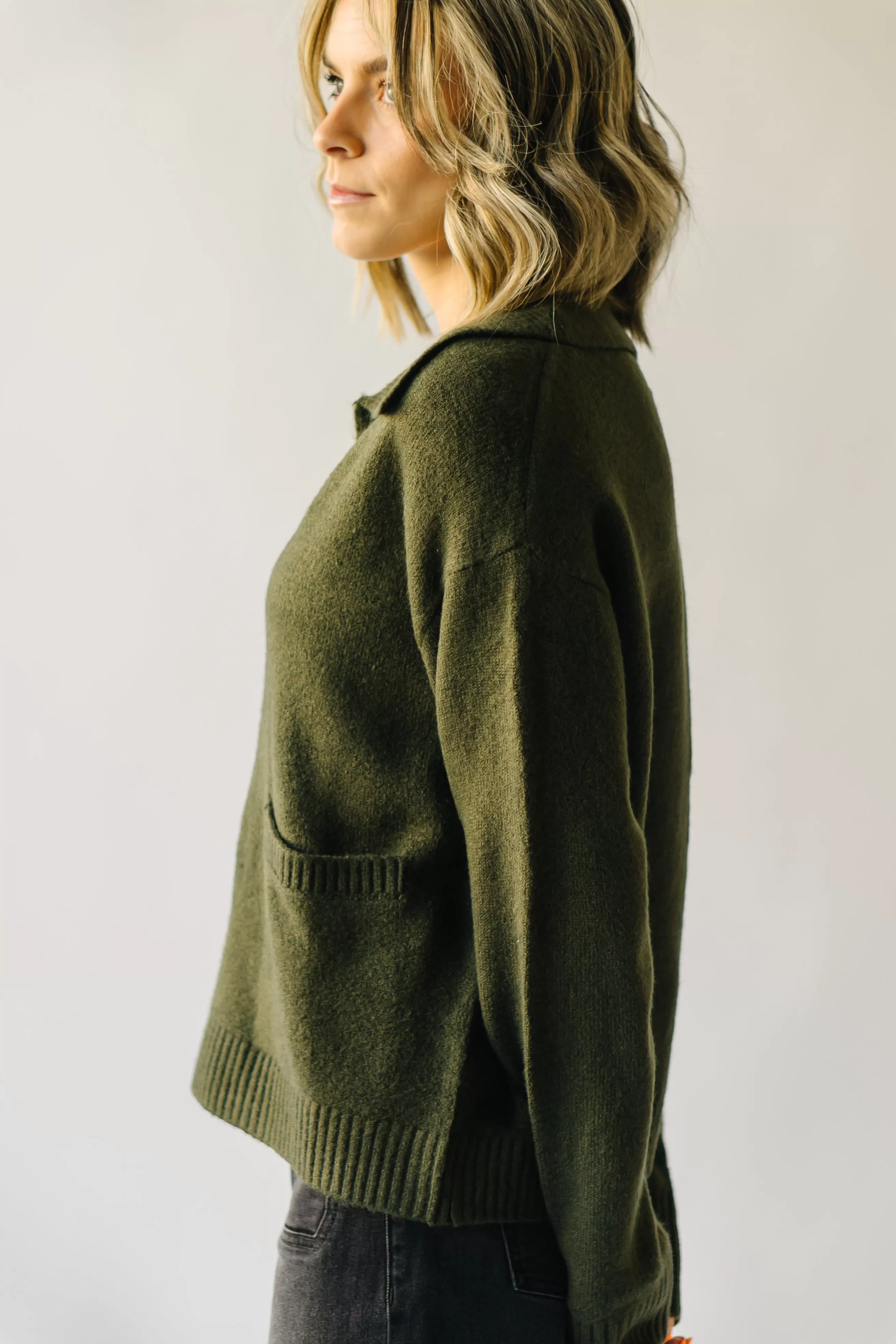 The Bushnell Pocket Detail V-Neck Sweater in Olive