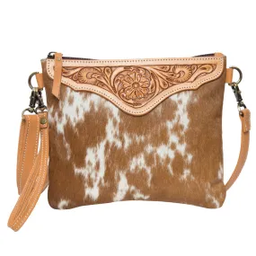 The Design Edge Costa Rica Tooling Leather Cowhide Clutch Bag - Tan and White Hairon - AB07