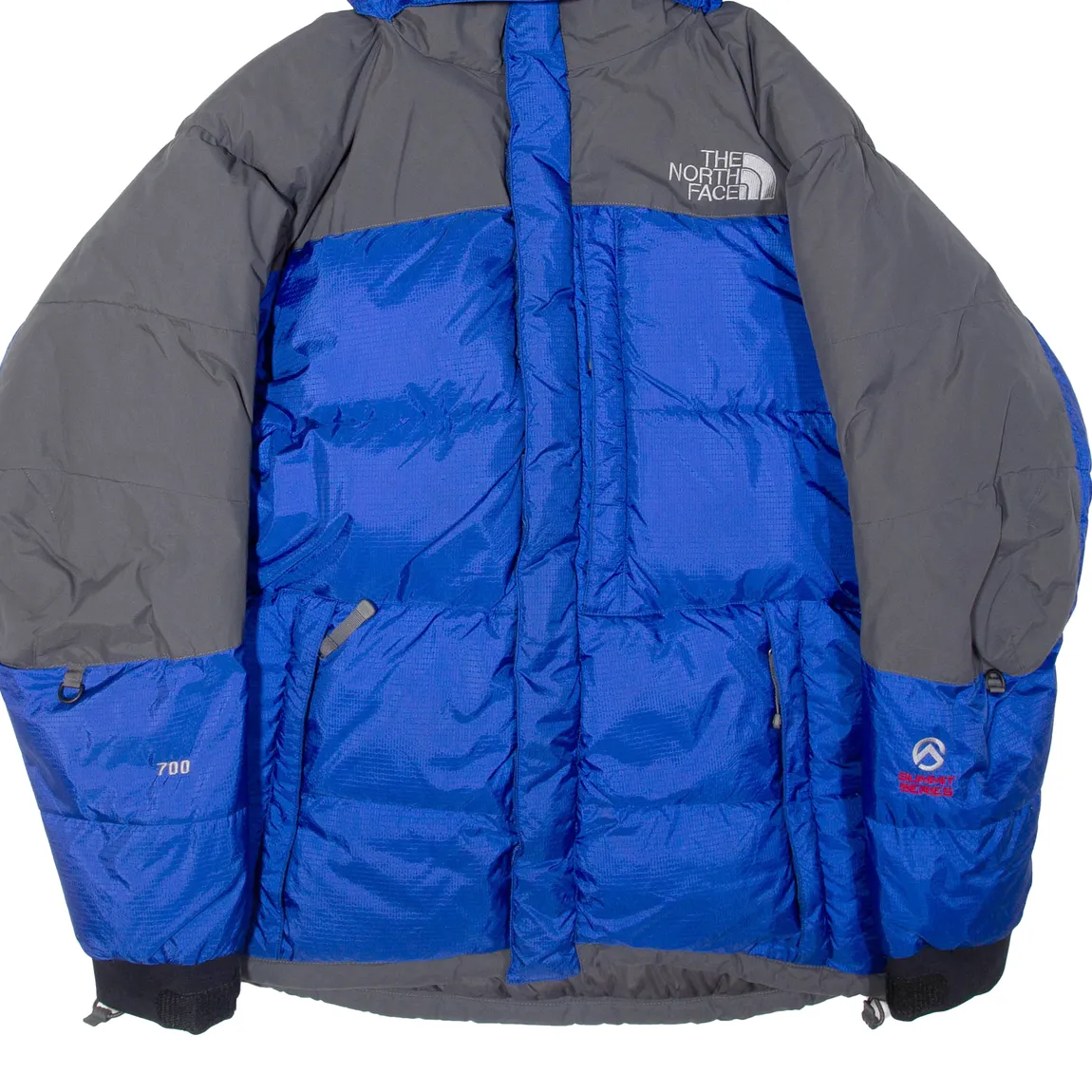 THE NORTH FACE 700 Down Insulated Mens Puffer Coat Blue Hooded Colourblock M