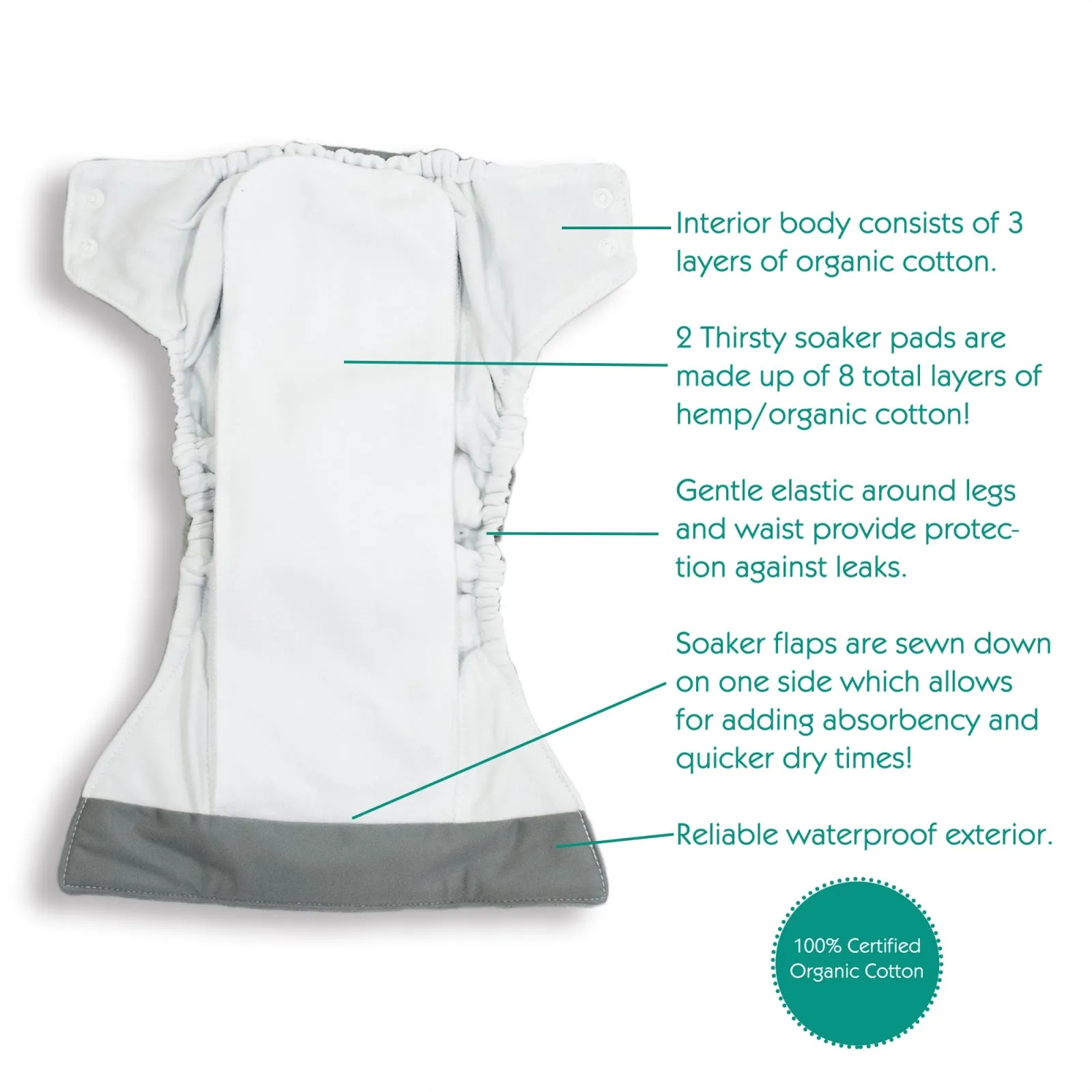 Thirsties Hook & Loop Natural One-Size AIO Diaper