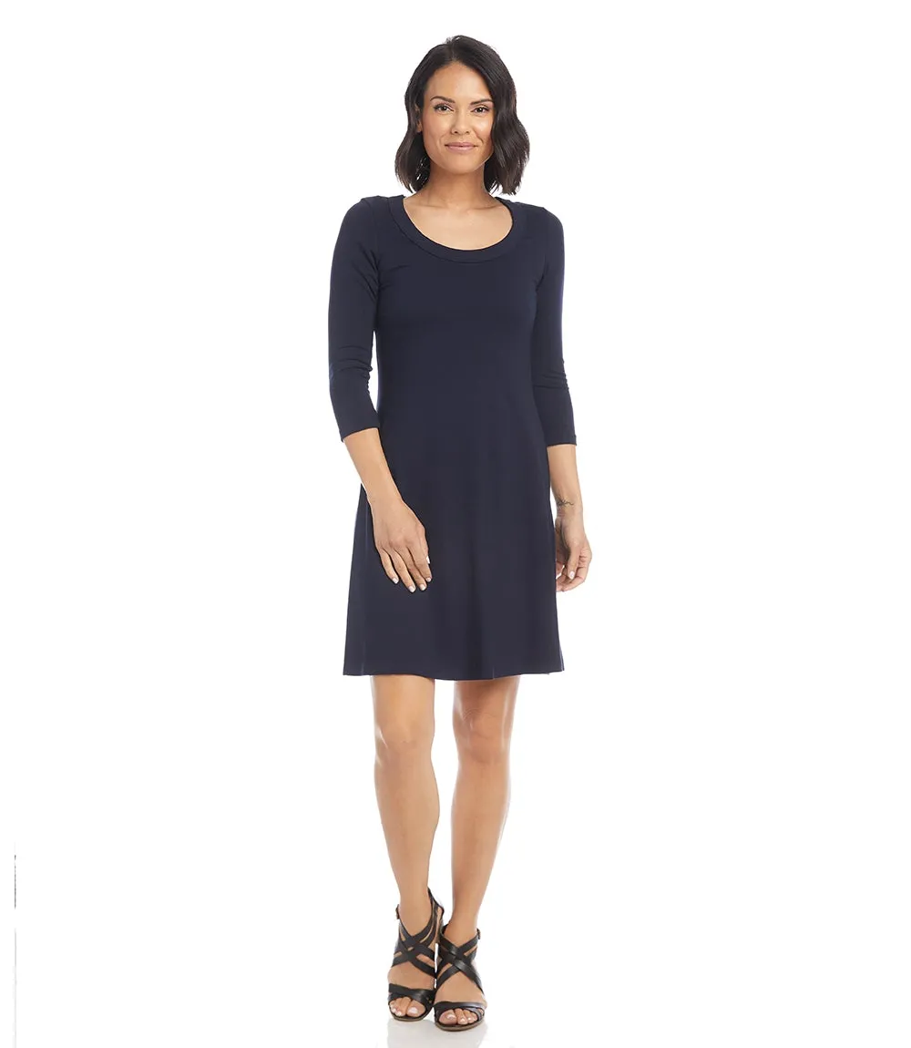 Three Quarter Sleeve A-Line Dress