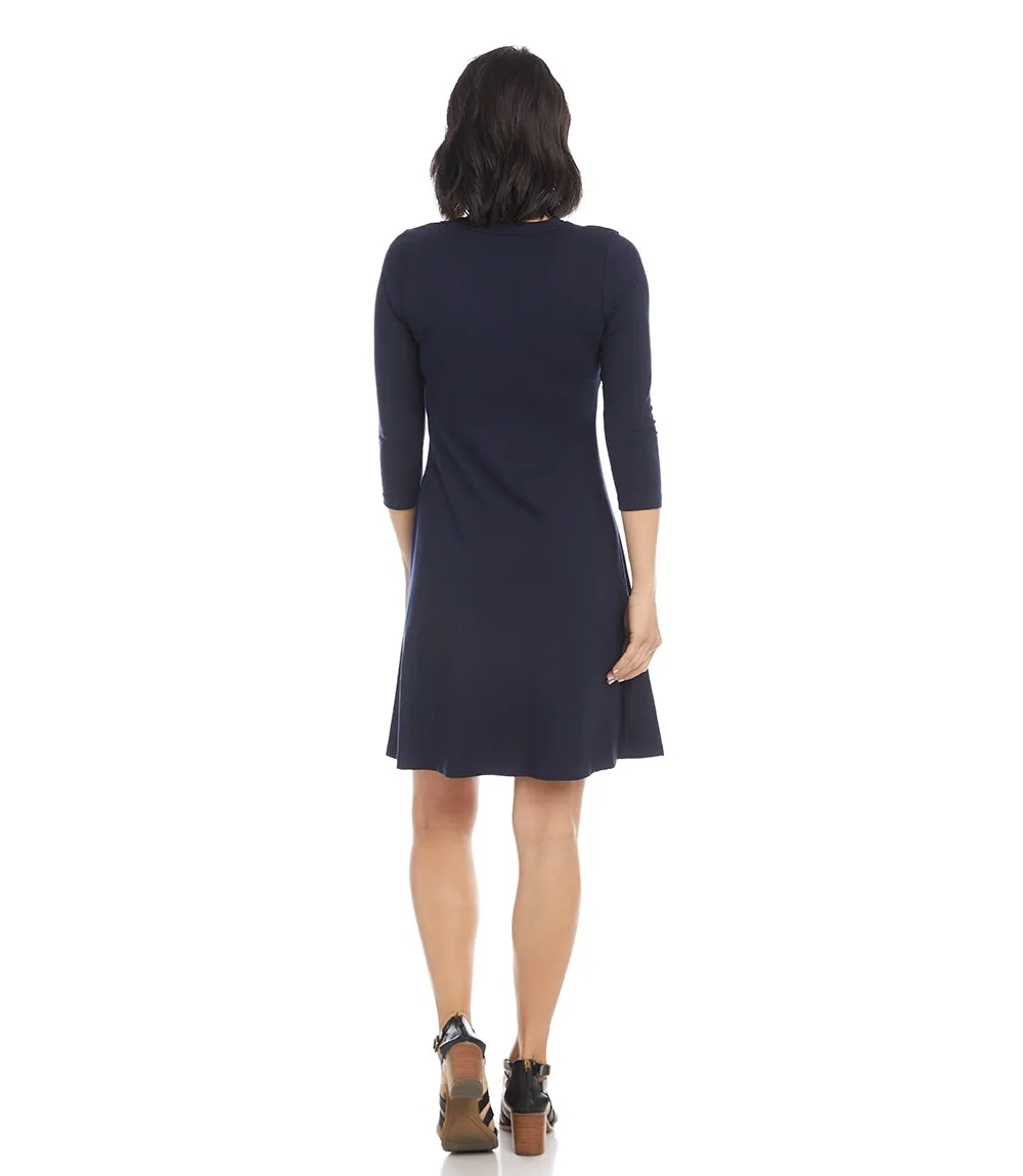 Three Quarter Sleeve A-Line Dress