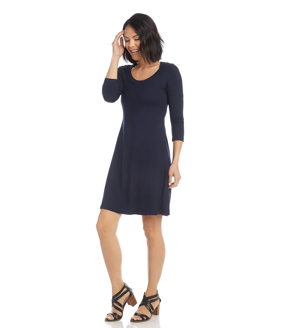 Three Quarter Sleeve A-Line Dress