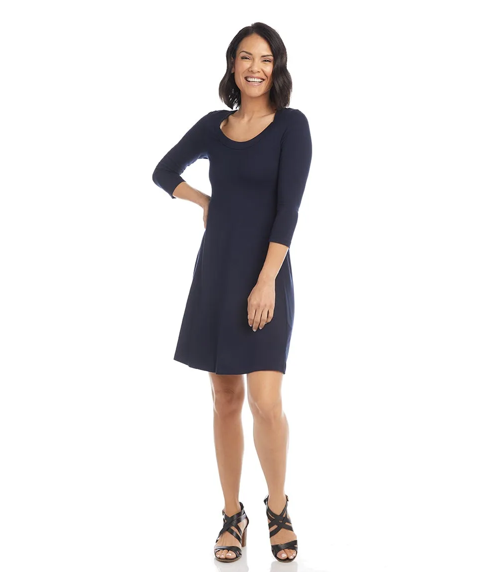 Three Quarter Sleeve A-Line Dress