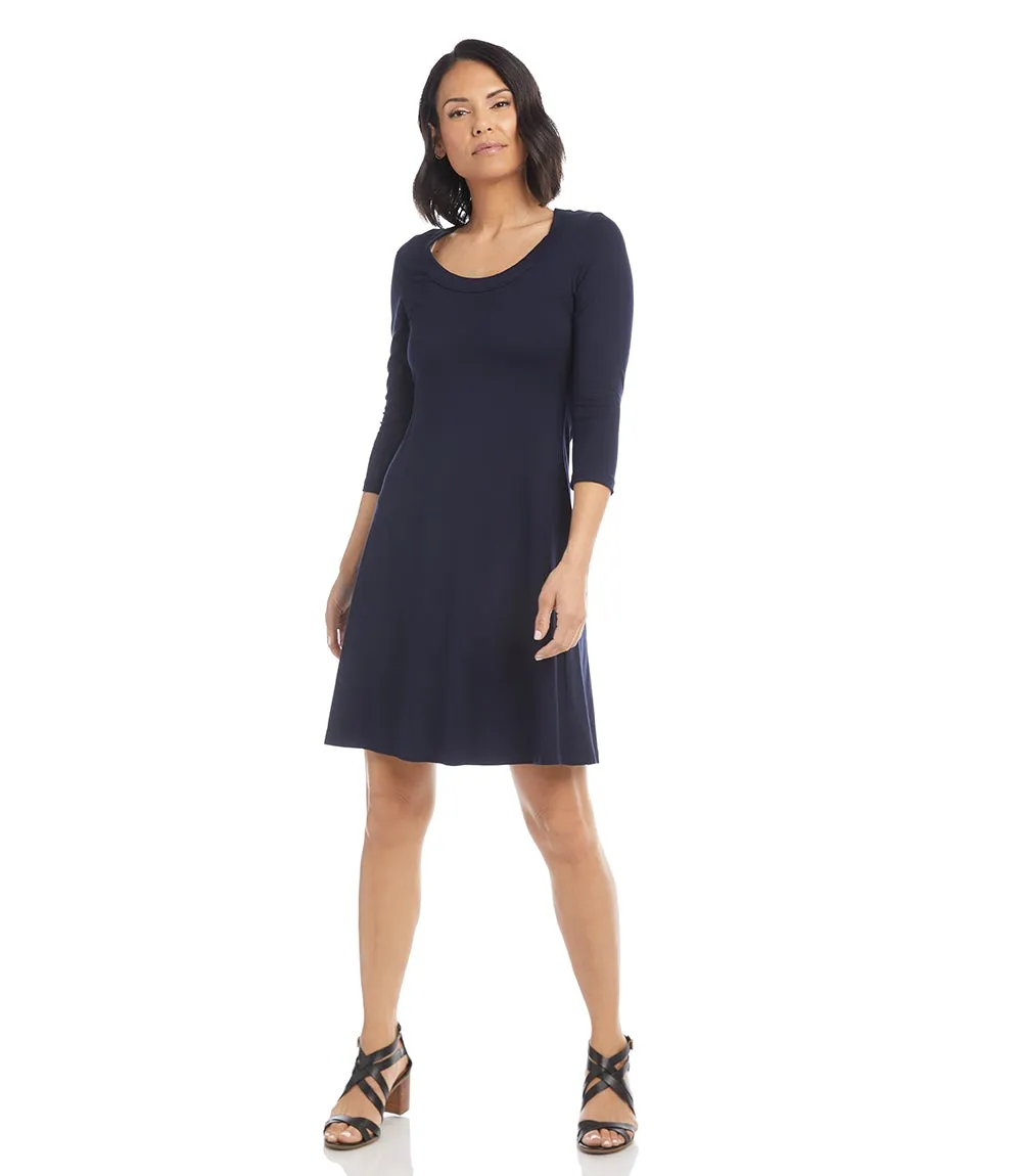 Three Quarter Sleeve A-Line Dress