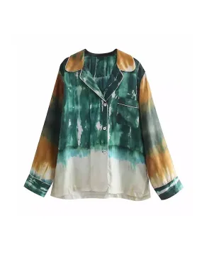 Tie Dye Silky Shirt in Green