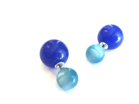 Turquoise and Blue 2 Sided Studs Earrings | vintage moonglow lucite double studs