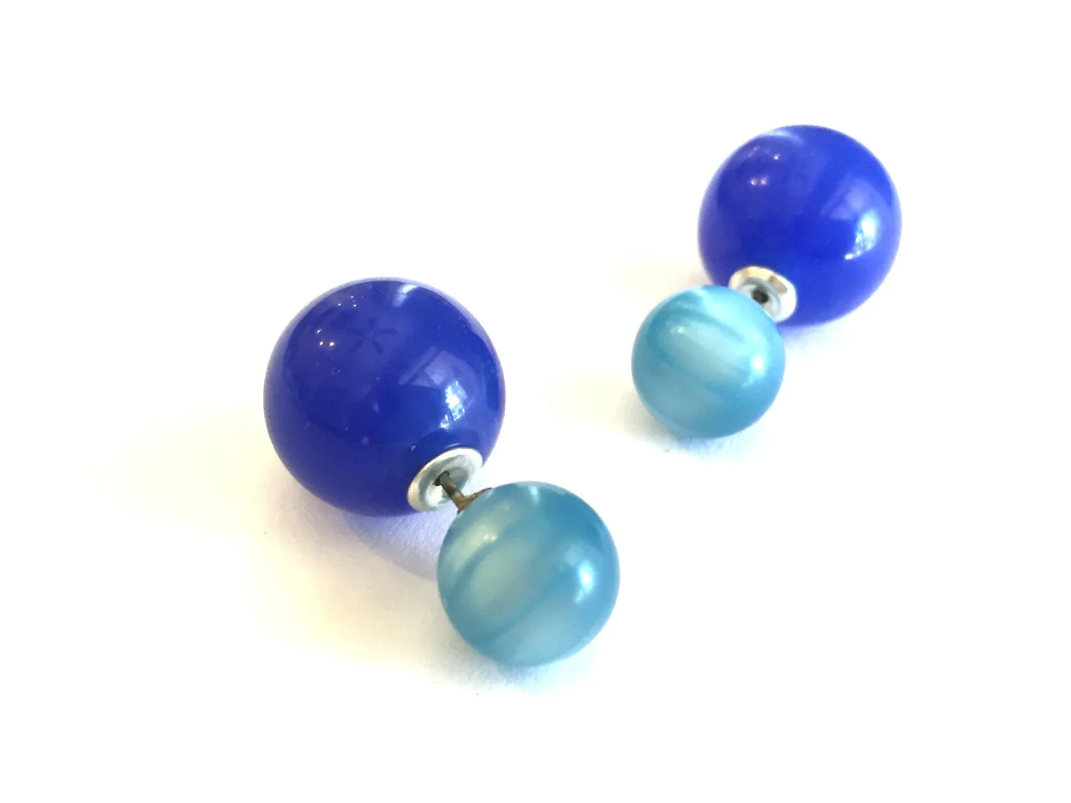 Turquoise and Blue 2 Sided Studs Earrings | vintage moonglow lucite double studs