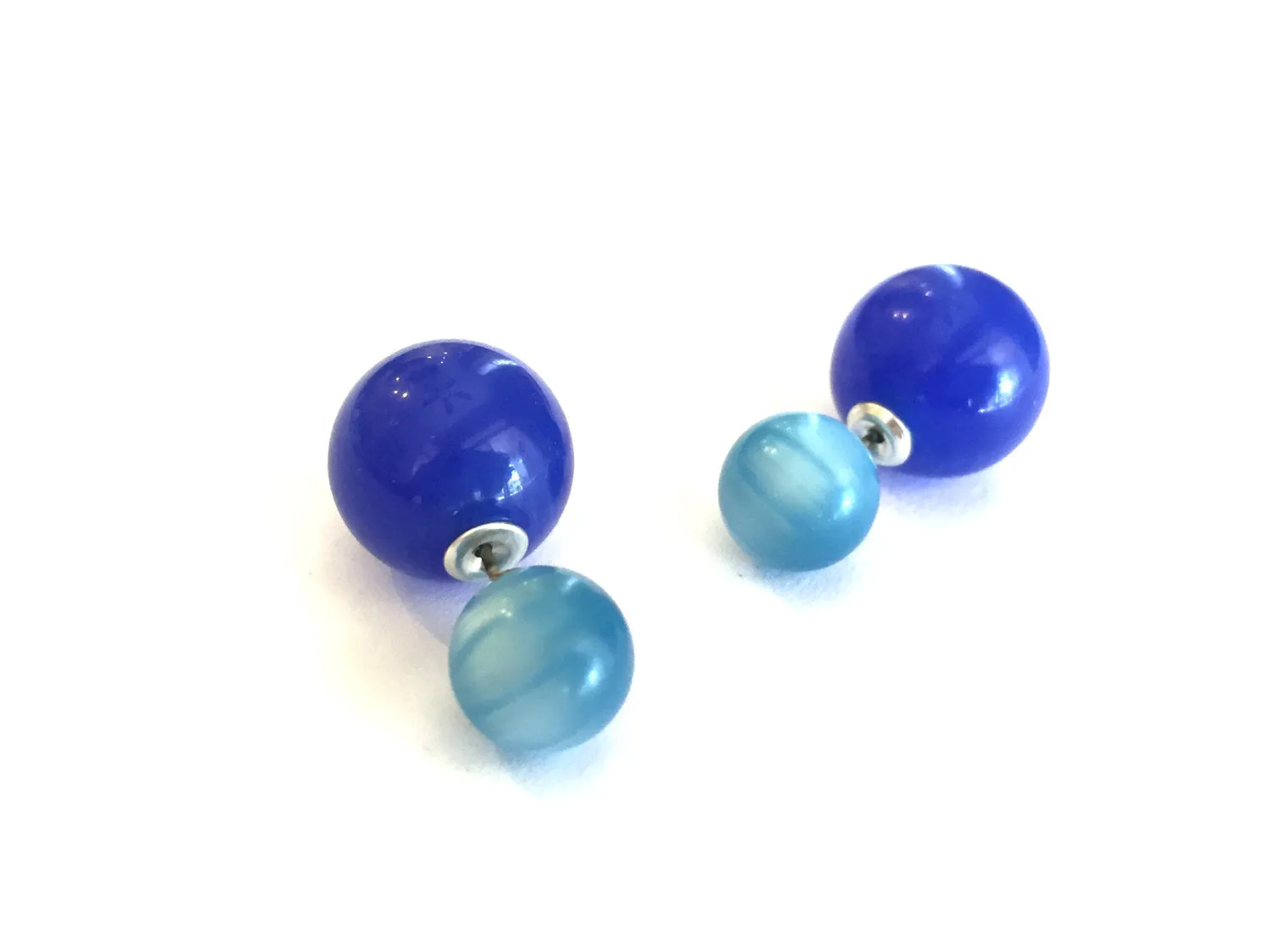 Turquoise and Blue 2 Sided Studs Earrings | vintage moonglow lucite double studs