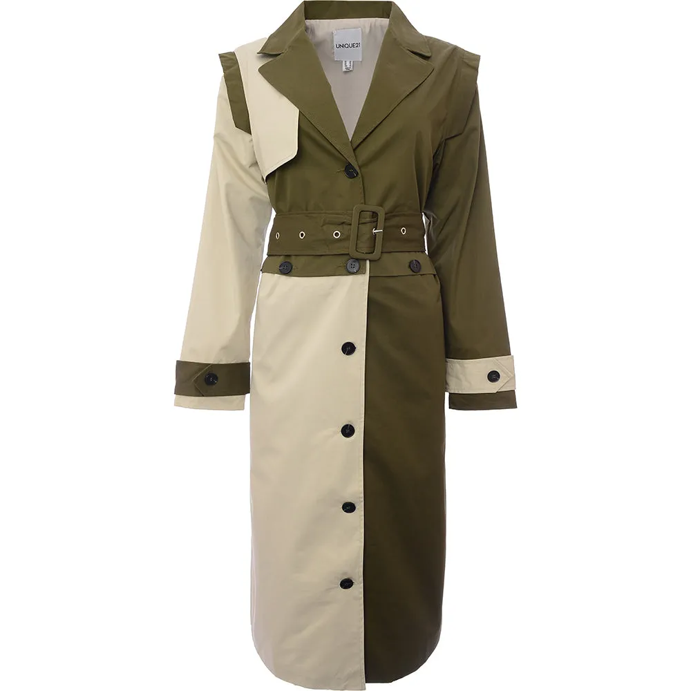 Unique21 Womens Beige Detachable Contrast Trench Coat