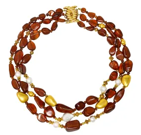 Verdura Hessonite Garnet Baroque Pearl 18 Karat Yellow Gold Vintage Byzantine Bead Necklace