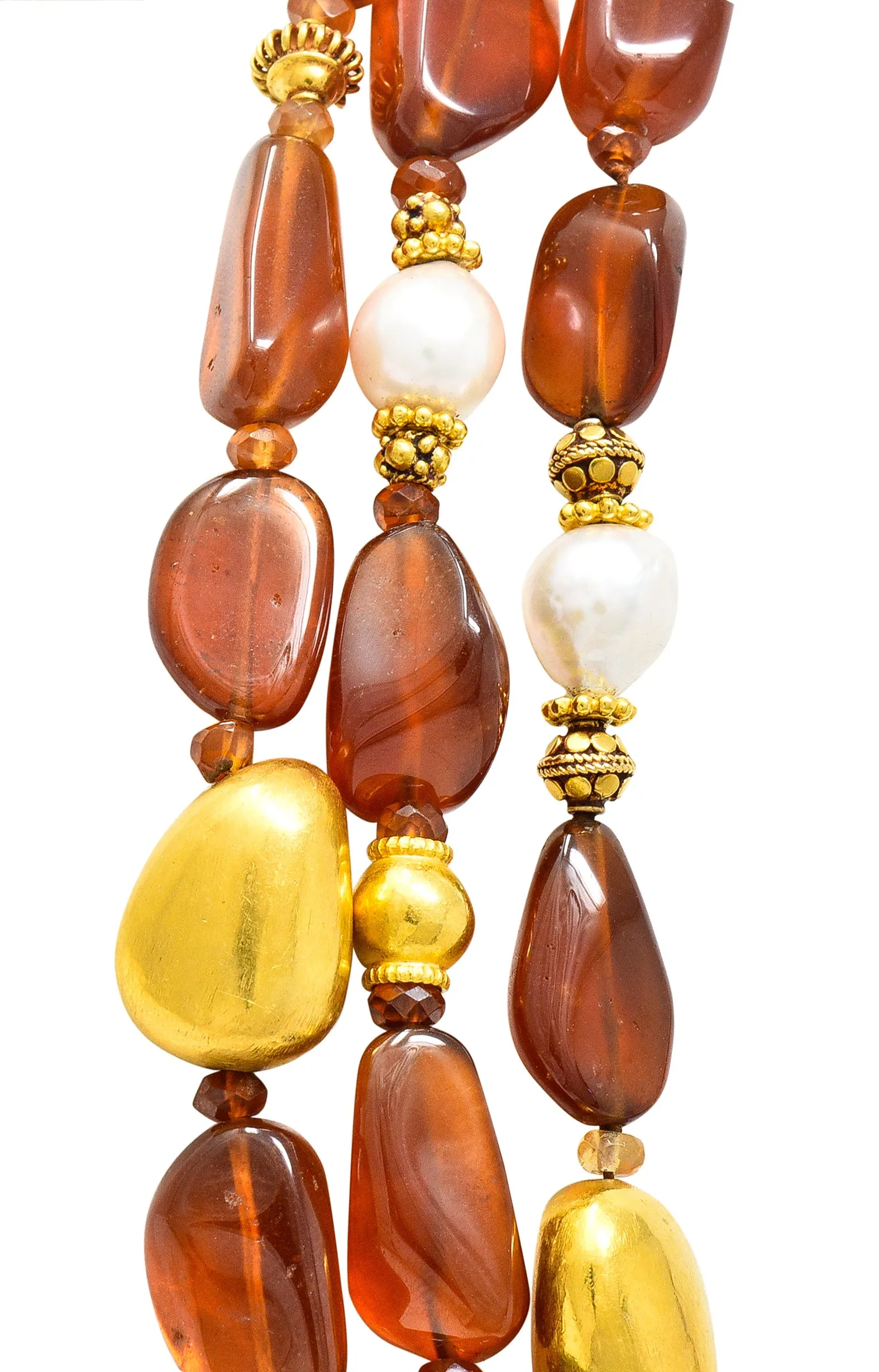 Verdura Hessonite Garnet Baroque Pearl 18 Karat Yellow Gold Vintage Byzantine Bead Necklace