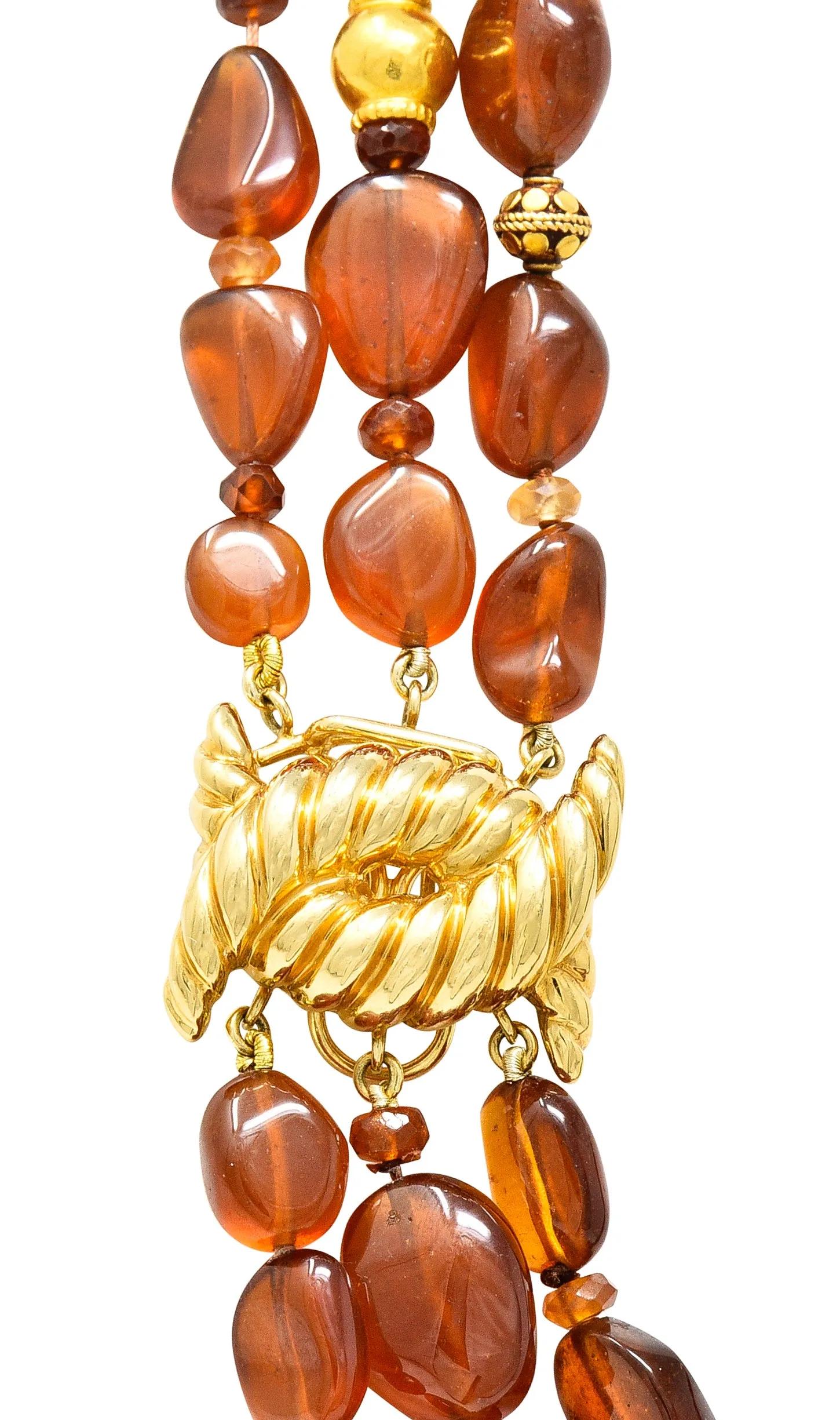 Verdura Hessonite Garnet Baroque Pearl 18 Karat Yellow Gold Vintage Byzantine Bead Necklace