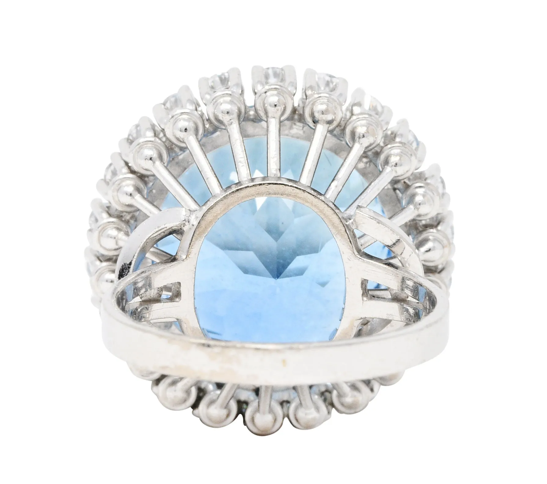 Vintage 16.32 CTW Aquamarine Diamond 18 Karat White Gold Cluster Ring