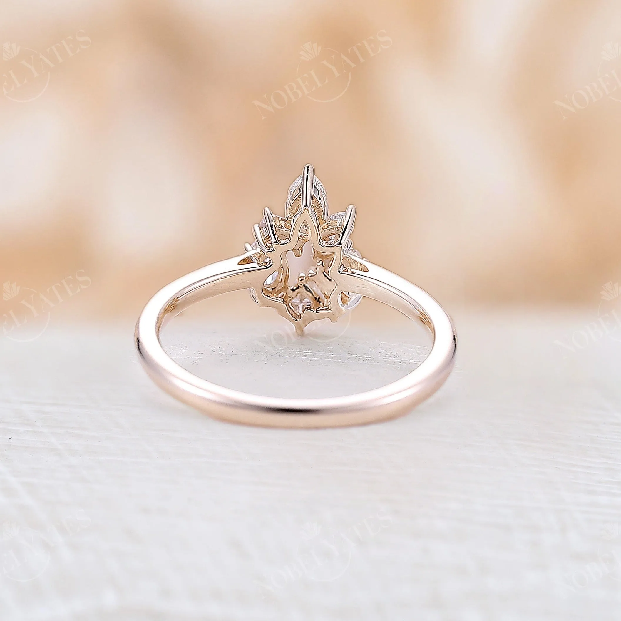 Vintage Cluster Moissanite Rose Gold Pear Baguette Marquise Shape Engagement Ring