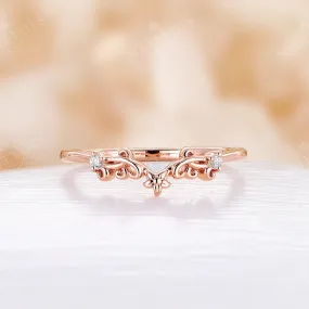 Vintage Filigree Curved Diamond Matching Band Rose Gold