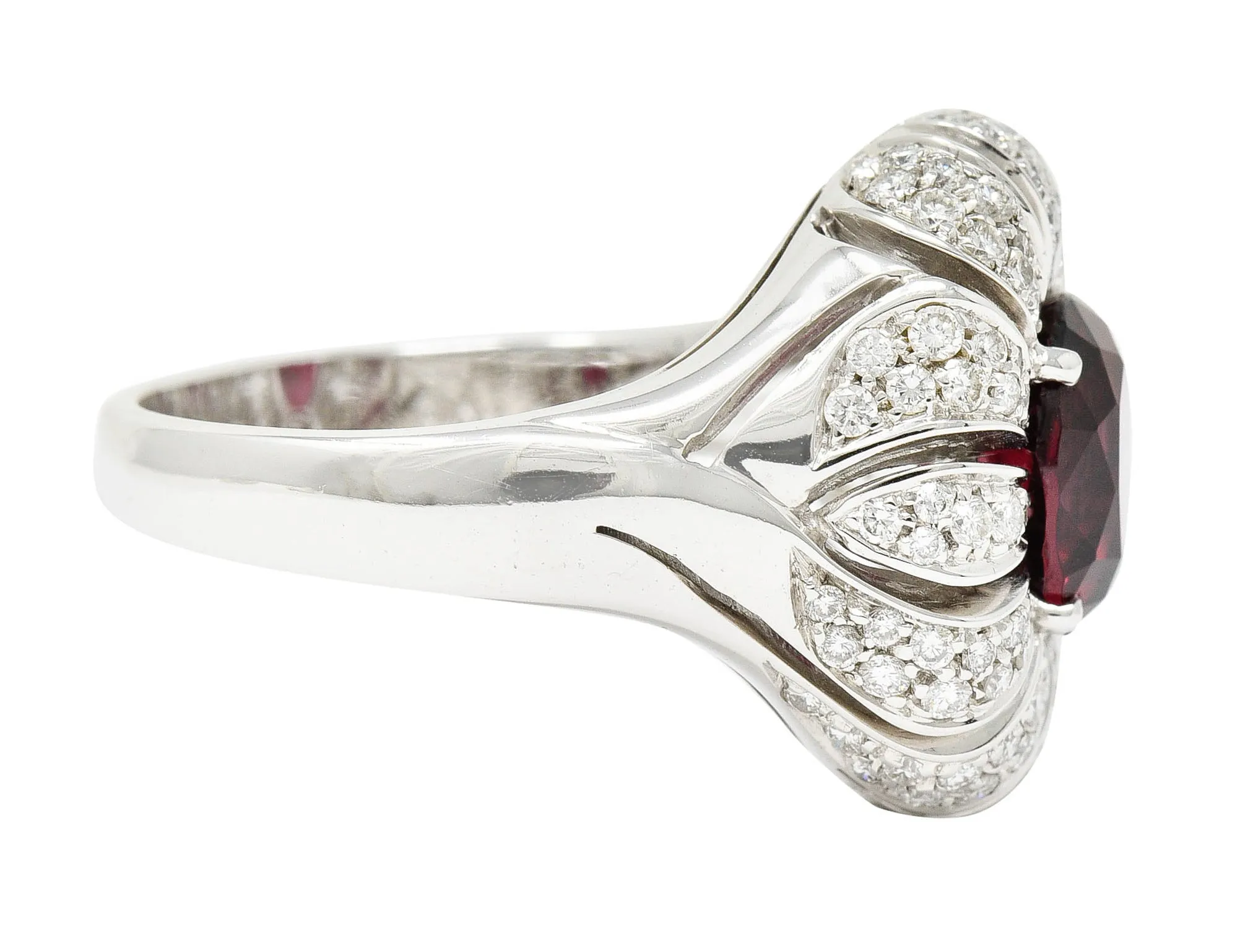 Vintage Garnet Diamond 18 Karat White Gold Pinwheel Cluster Ring