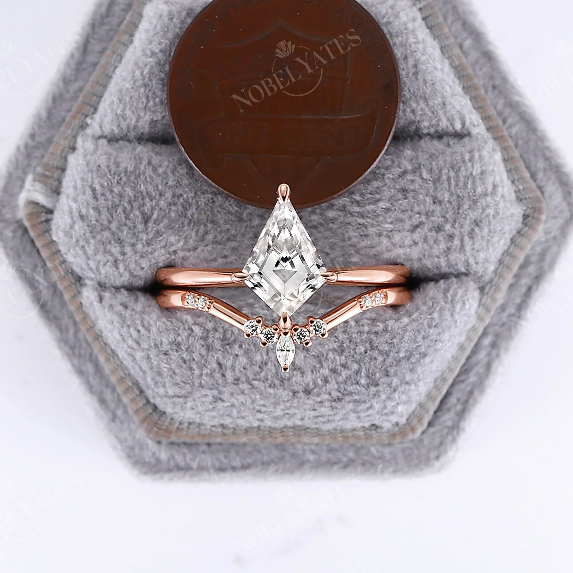 Vintage Kite Cut Solitaire Moissanite Bridal Set Rose Gold