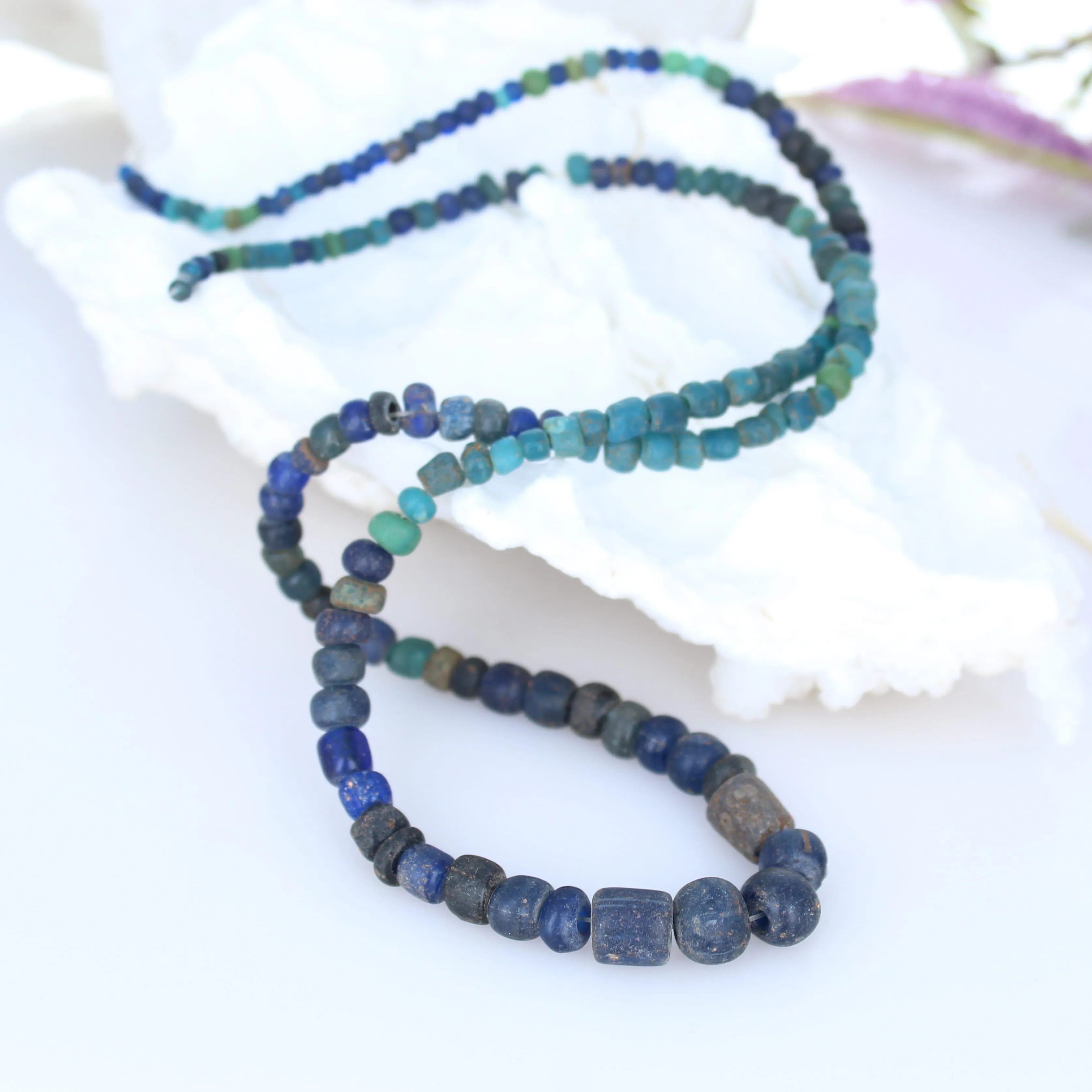 Vintage Peking Glass Beads Cerulean Blues 22 3.5-8mm