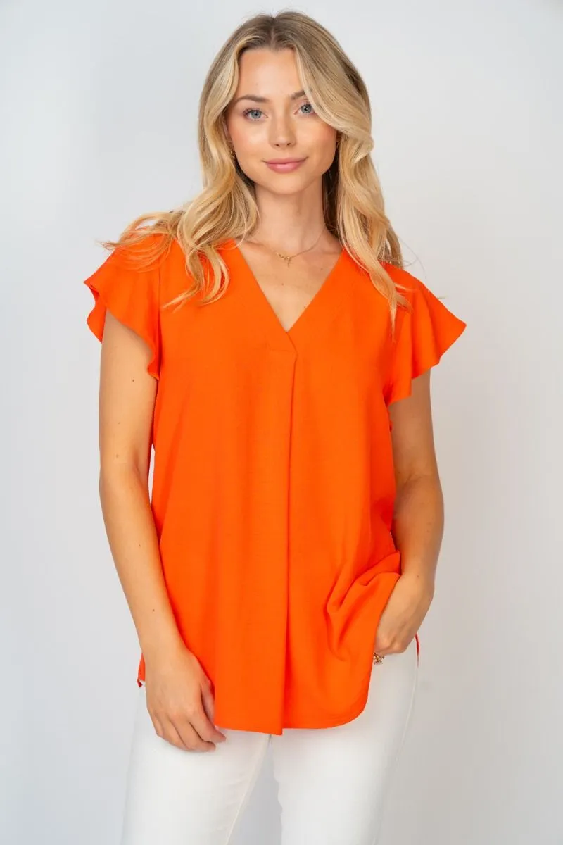 White Birch Flutter Sleeve Top in Orange