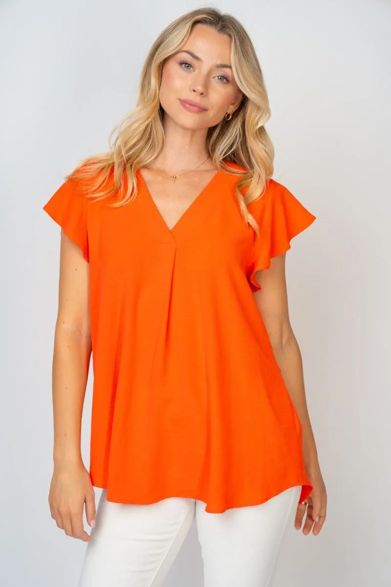 White Birch Flutter Sleeve Top in Orange