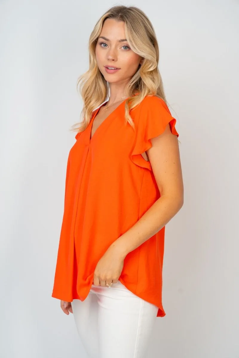 White Birch Flutter Sleeve Top in Orange