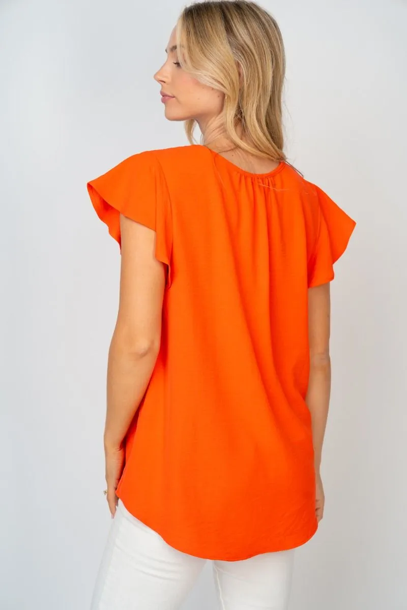 White Birch Flutter Sleeve Top in Orange