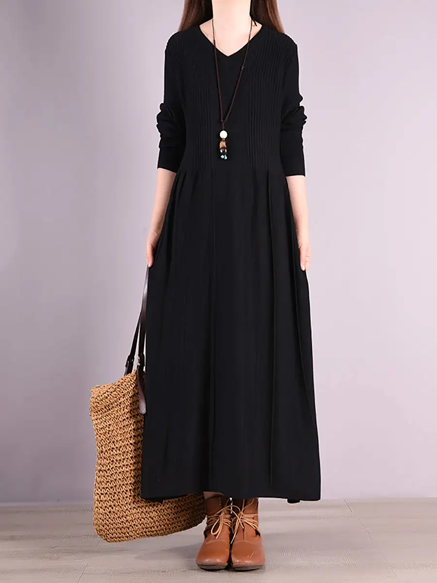 Winter Over Knee Pleated Commuter Sweater Dress