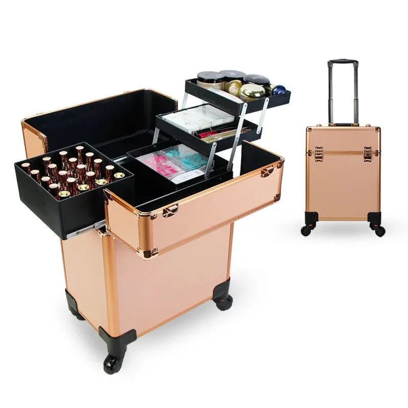 Women's Cosmetic Nail Makeup Professional Trolley Suitcase Organizer Bag